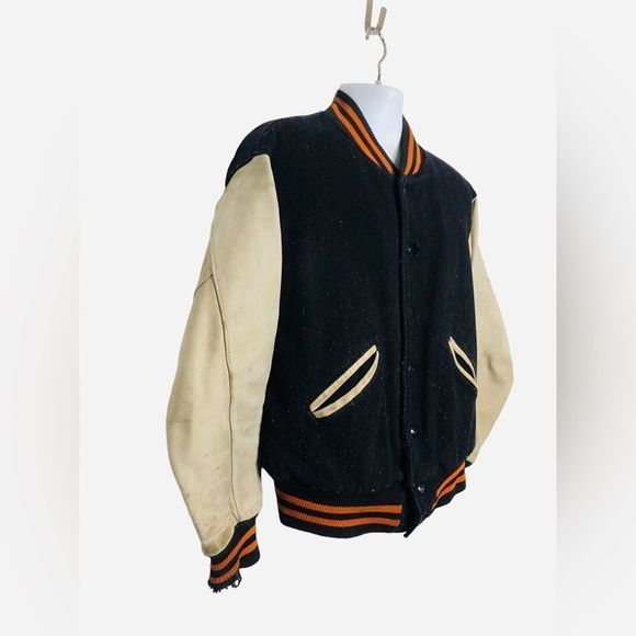 Vintage 50s Fox River Gloves Garment Co. Leather Letterman’s Varsity Jacket Coat - Picture 2 of 15